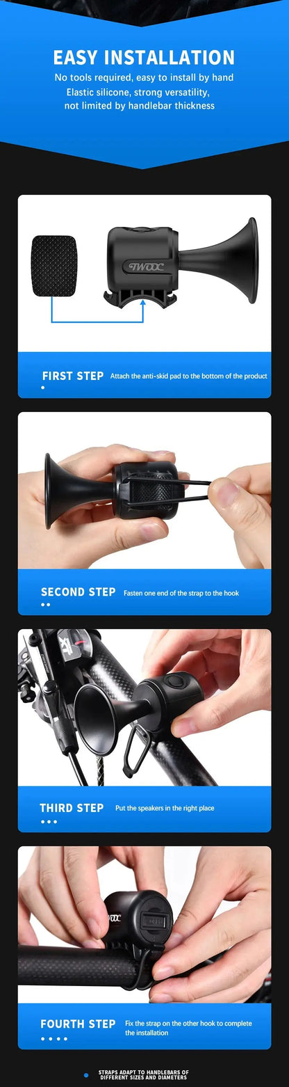 TWOOC 120dB Electric Bicycle Horn – Loud Warning for Road & MTB Bikes