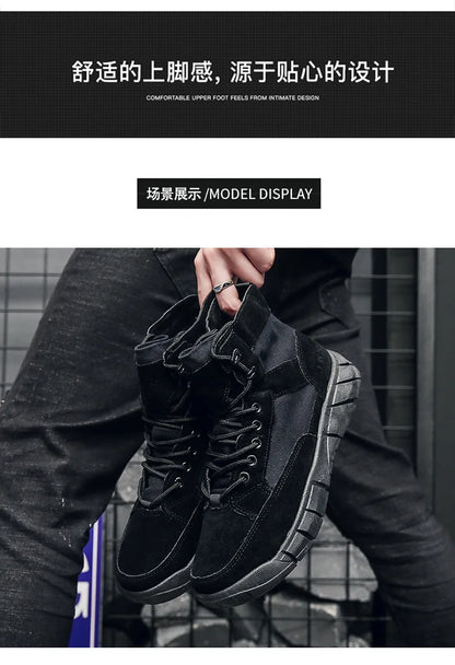 Men Combat Boots Summer Breathable Comfortable Canvas Men Ankle Boots Casual Lightweight Outdoor Jogging Platform Mesh Men Boots