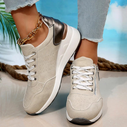 Plus Size Fashion Wedges Sneakers for Women 2025 Spring Lace Up Platform Sports Shoes Woman Lightweight Non Slip Casual Shoes