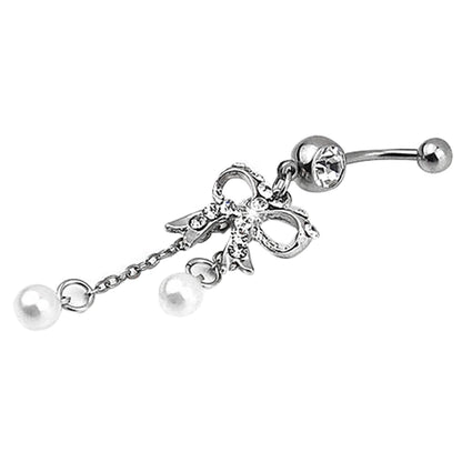 BLUELANS Rhinestone Double Cross Dangle Navel Ring – Surgical Steel Belly Button Piercing