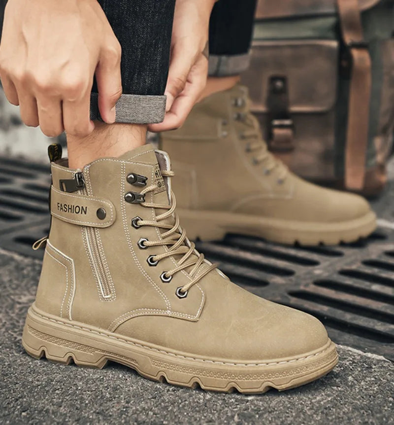 Men's Works Boots Spring Autumn Anti-slip Waterproof Male Sneakers Desert Tactical Boots Outdoor Travel Wear-resistant Man Shoes
