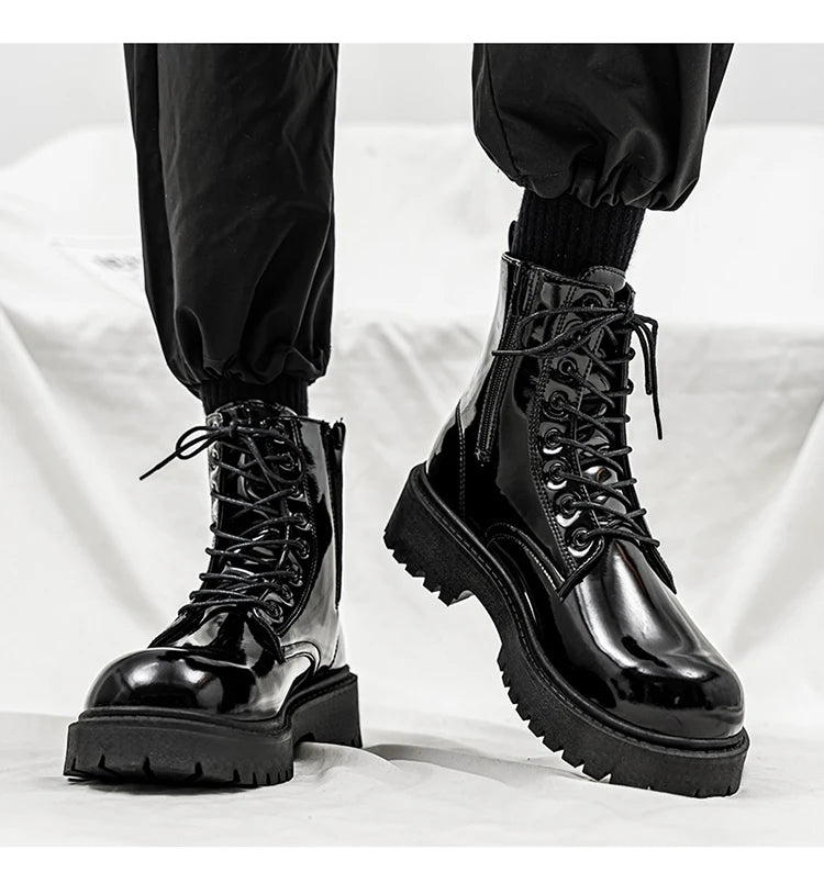 Hot Sale High Top Casual Boots Men's Shoes NewFashion Thick Bottom Motorcycle Ankle Boot for Men Winter Boots Man Shoes Lace-Up