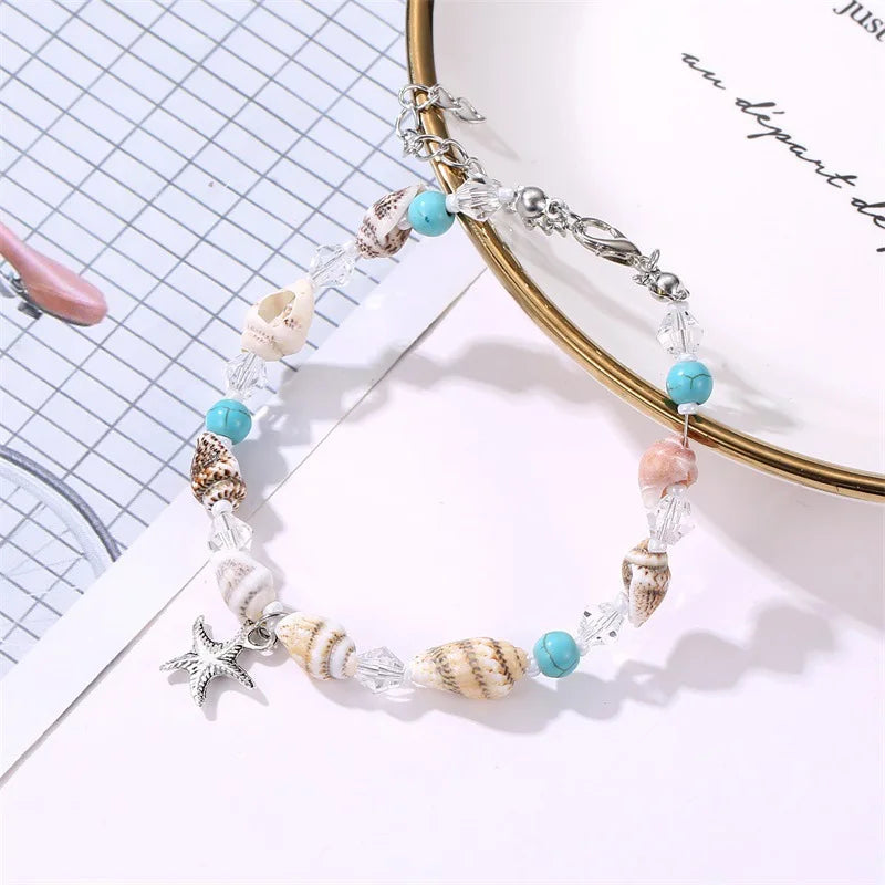 MOONBIFFY Bohemian Shell Bead Bracelet – Women's Ocean Star Turtle Woven