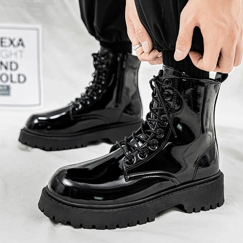 Hot Sale High Top Casual Boots Men's Shoes NewFashion Thick Bottom Motorcycle Ankle Boot for Men Winter Boots Man Shoes Lace-Up