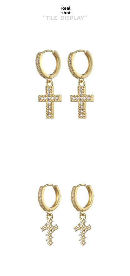 HypeHub Color Diamond Cross Hoop Earrings – American Style Ear Clip