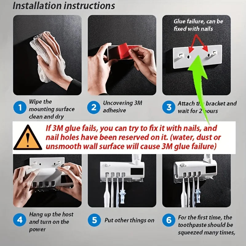 White Smart Toothbrush Holder Auto Dispenser USB Charging Wall Mount Perfect for home and business bathrooms