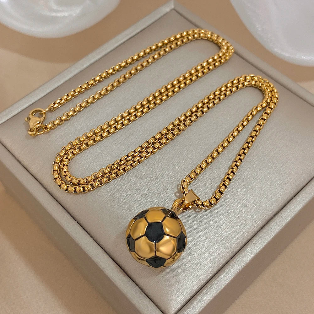 Flashbuy Stainless Steel Soccer Football Pendant Necklace for Men & Women