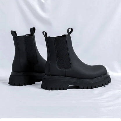 HypeHub Black Leather Platform Ankle Boots – Men's Motorcycle Style