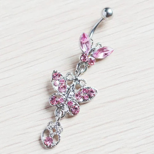 BLUELANS Rhinestone Double Cross Dangle Navel Ring – Surgical Steel Belly Button Piercing