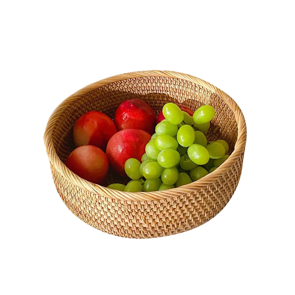 Shunmaii Hand-Woven Rattan Storage Basket – Natural Food Platter & Tray