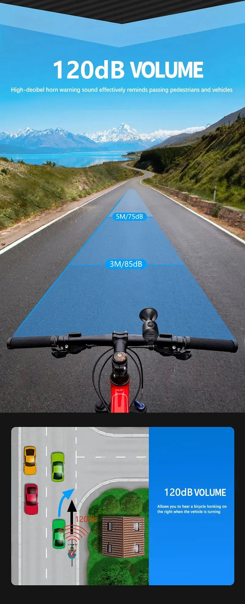 TWOOC 120dB Electric Bicycle Horn – Loud Warning for Road & MTB Bikes