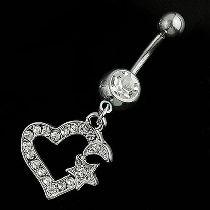 BLUELANS Rhinestone Double Cross Dangle Navel Ring – Surgical Steel Belly Button Piercing