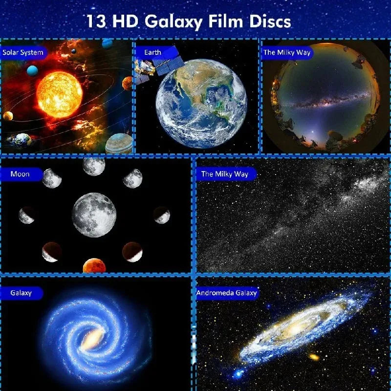 Galaxy Projector for Bedroom, HD Image Star Projector Galaxy Light Adjustable Knob, 13 Film Discs Planetarium Projector for Kids