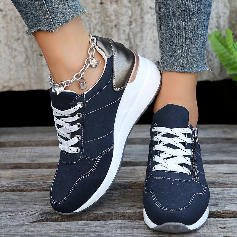 Plus Size Fashion Wedges Sneakers for Women 2025 Spring Lace Up Platform Sports Shoes Woman Lightweight Non Slip Casual Shoes