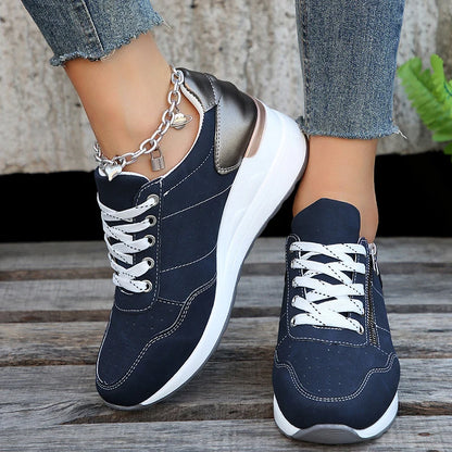 Plus Size Fashion Wedges Sneakers for Women 2025 Spring Lace Up Platform Sports Shoes Woman Lightweight Non Slip Casual Shoes