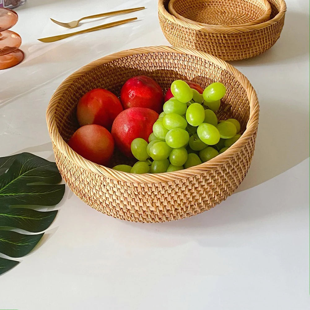 Shunmaii Hand-Woven Rattan Storage Basket – Natural Food Platter & Tray