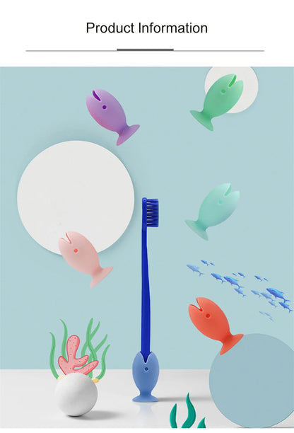 Tooth Brush Cover Caps Stand Cute Standing Portable Travel Toothbrush Head Cover Cute Fish Shape Silicone Suction Cup Toothbrush