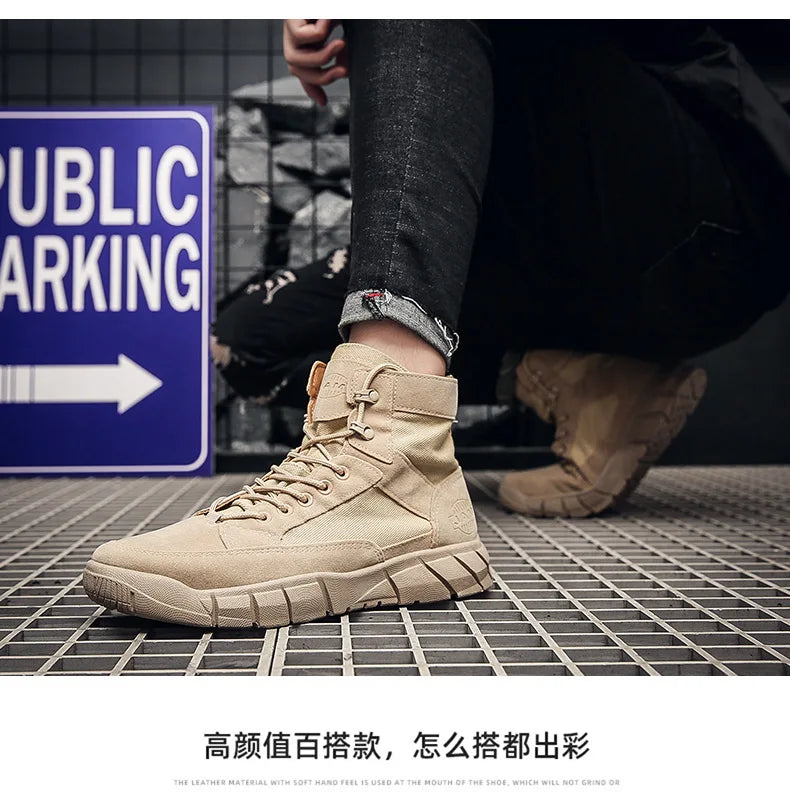 Men Combat Boots Summer Breathable Comfortable Canvas Men Ankle Boots Casual Lightweight Outdoor Jogging Platform Mesh Men Boots