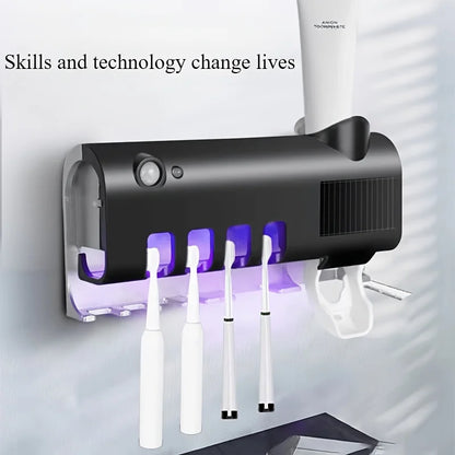 White Smart Toothbrush Holder Auto Dispenser USB Charging Wall Mount Perfect for home and business bathrooms