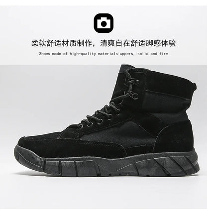 Men Combat Boots Summer Breathable Comfortable Canvas Men Ankle Boots Casual Lightweight Outdoor Jogging Platform Mesh Men Boots