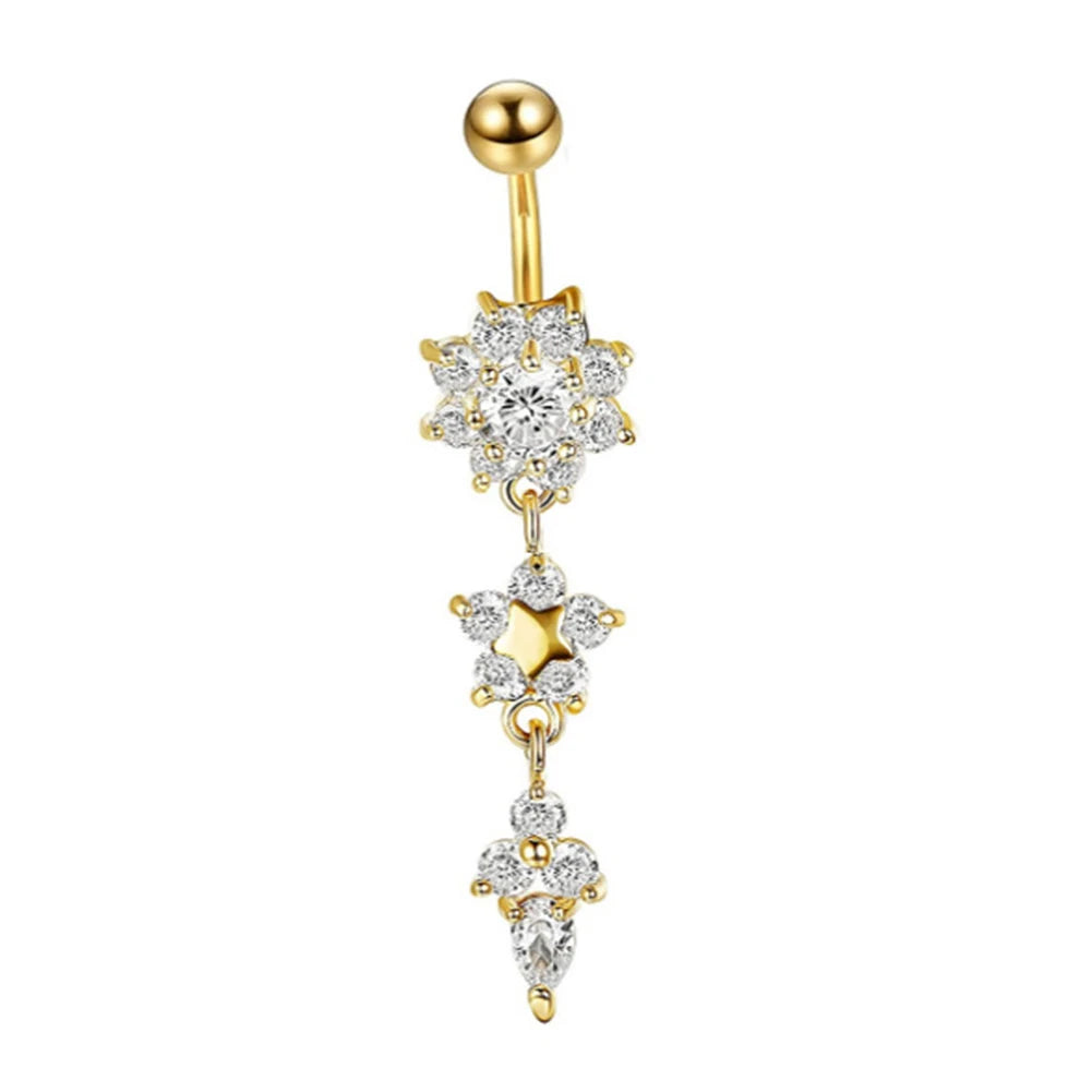 BLUELANS Rhinestone Double Cross Dangle Navel Ring – Surgical Steel Belly Button Piercing