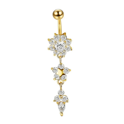 BLUELANS Rhinestone Double Cross Dangle Navel Ring – Surgical Steel Belly Button Piercing