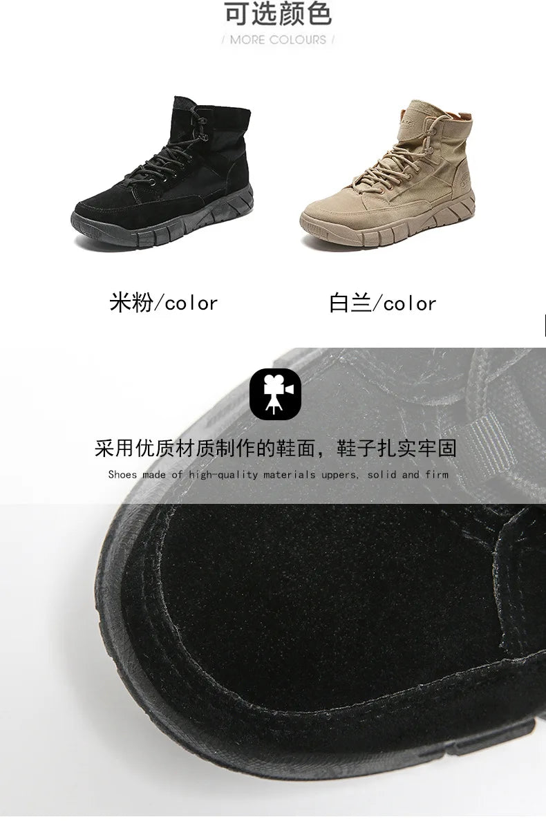 Men Combat Boots Summer Breathable Comfortable Canvas Men Ankle Boots Casual Lightweight Outdoor Jogging Platform Mesh Men Boots