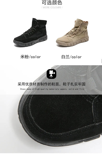 Men Combat Boots Summer Breathable Comfortable Canvas Men Ankle Boots Casual Lightweight Outdoor Jogging Platform Mesh Men Boots