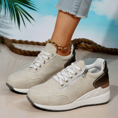 Plus Size Fashion Wedges Sneakers for Women 2025 Spring Lace Up Platform Sports Shoes Woman Lightweight Non Slip Casual Shoes