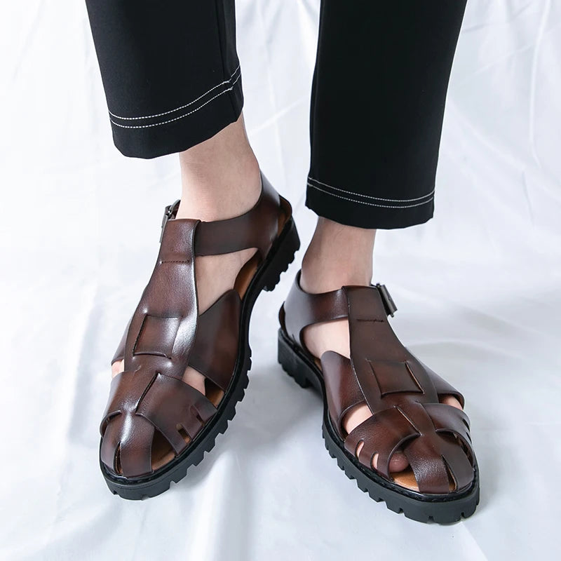 Summer Fashion New Men Gladiators Gold Buckle Platform Casual Shoes Breathable Beach Sandals Outdoor Slippers Plus Size