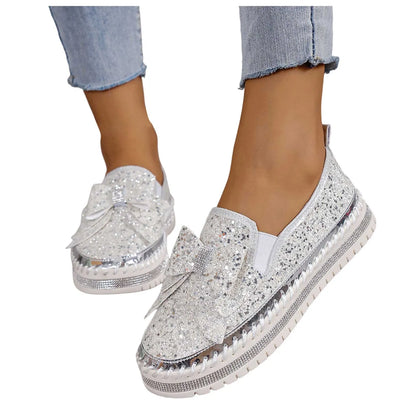 Women'S Sneakers Women'S Fashion Sequin Bow Casual Shoes Slip On Casual Comfortable Shoes лоферы женские