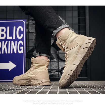Men Combat Boots Summer Breathable Comfortable Canvas Men Ankle Boots Casual Lightweight Outdoor Jogging Platform Mesh Men Boots