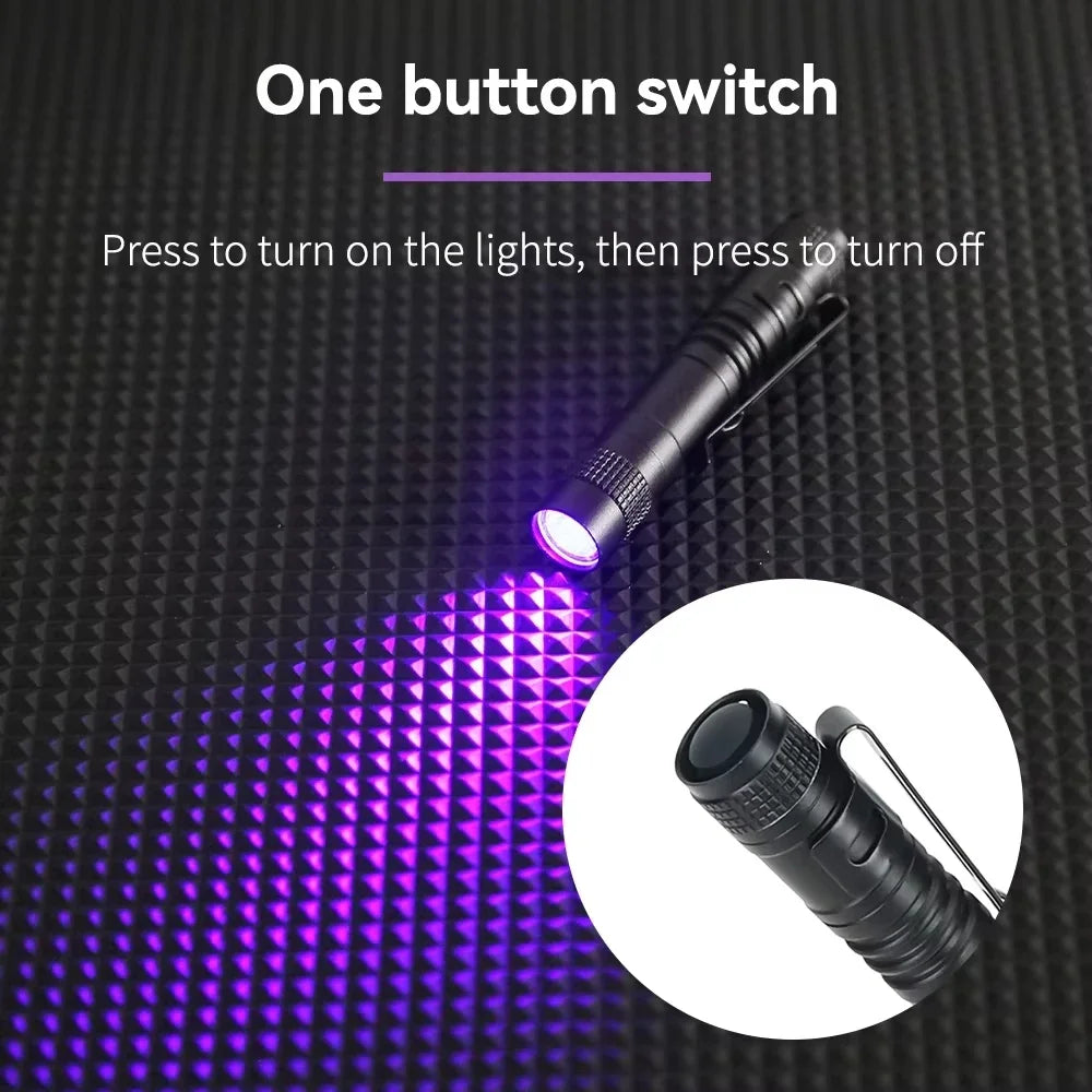 395nm UV Flashlight Ultraviolet Torch With Pen Clip Portable Violet Light Pet Urine Scorpion Detector UV Lamp Use AAA Batteries