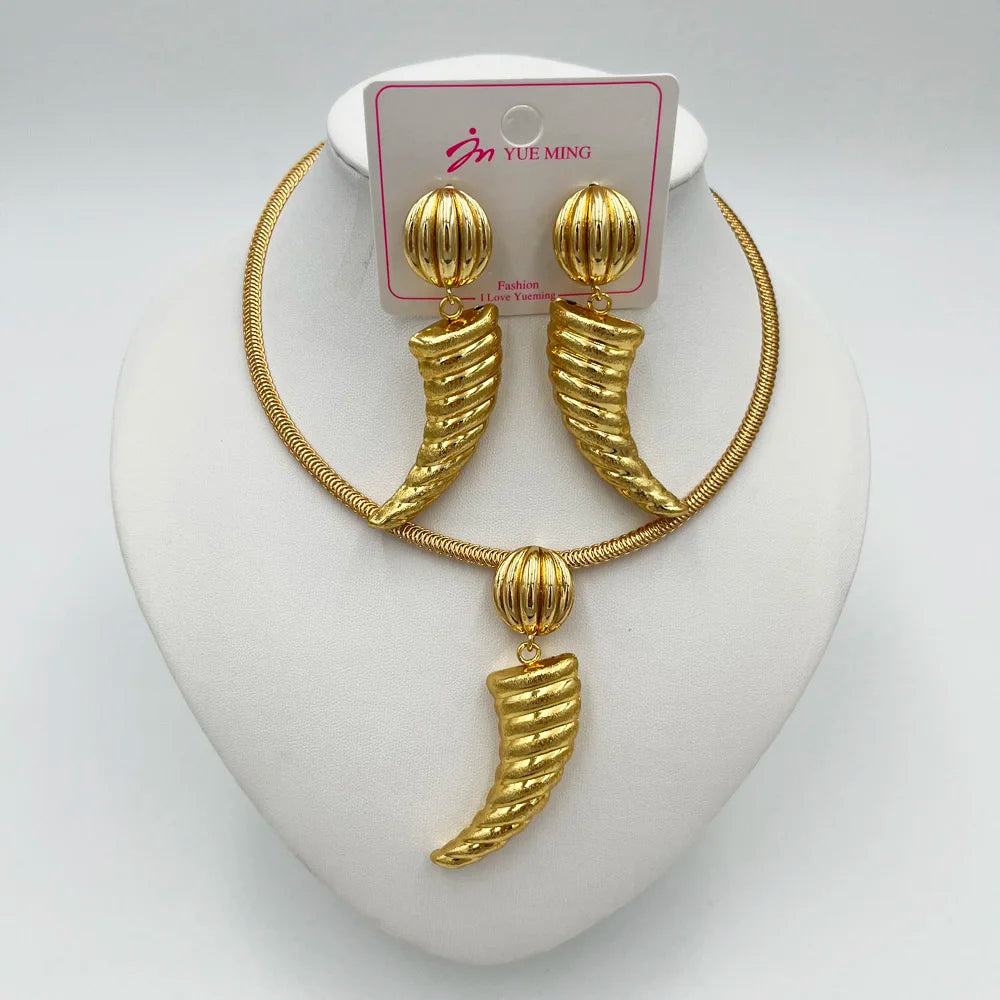 YMChoice Dubai 18K Gold Plated Water Drop Necklace & Earrings Set