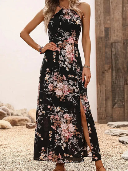 New Hot Sale Of The Season Spring Summer Floral Print Off-Shoulder Maxi Dress Sleeveless Gown Elegant Women's Fashion Long Eveni