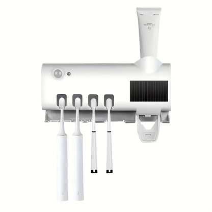 White Smart Toothbrush Holder Auto Dispenser USB Charging Wall Mount Perfect for home and business bathrooms