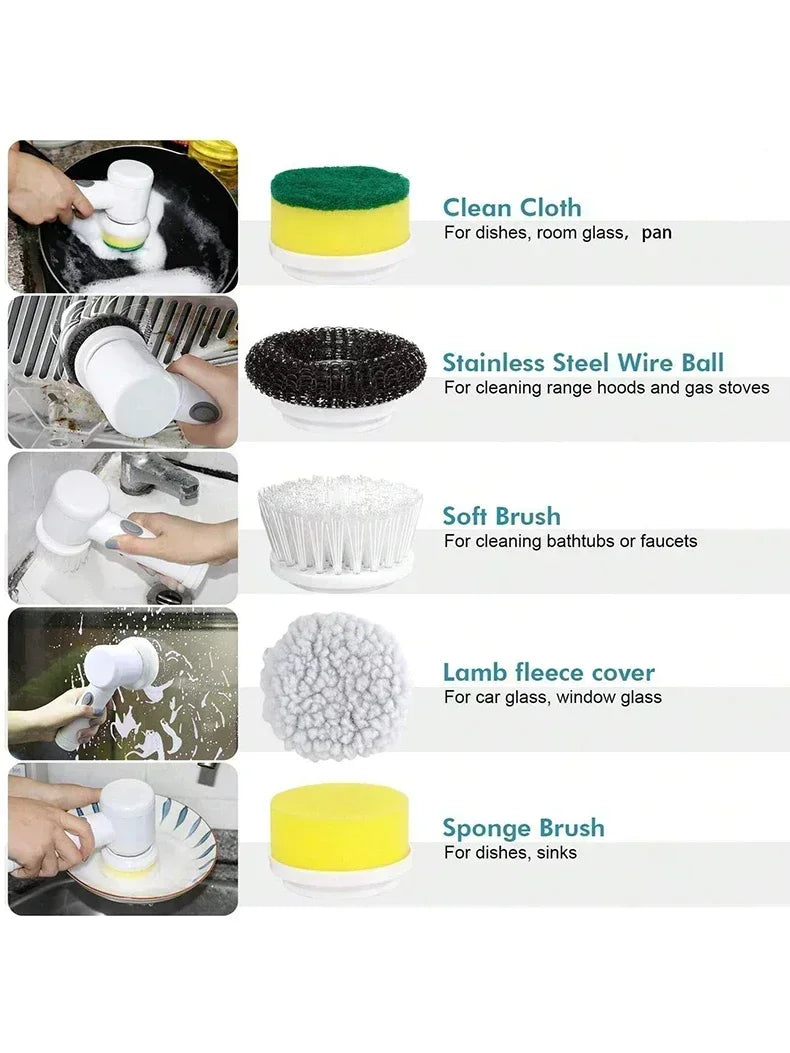 Electric Cleaning Brush Kitchen Dishwashing Brush Waterproof USB Rechargeable Automatic Handheld Cleaner Multifunction Household
