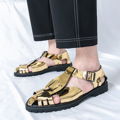 Summer Fashion New Men Gladiators Gold Buckle Platform Casual Shoes Breathable Beach Sandals Outdoor Slippers Plus Size