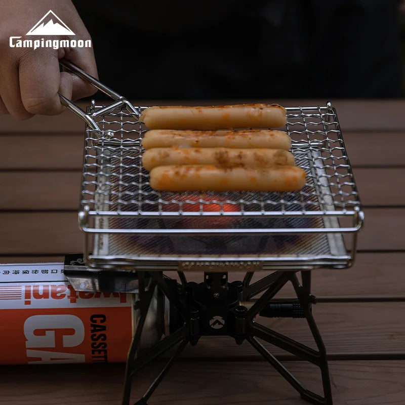 CAMPINGMOON Outdoor Camping 304 Stainless Steel Folding Toast Grill Net, Evenly Baked Card Type Gas Stove Barbecue Net