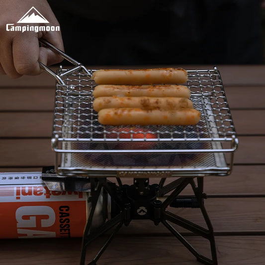 CAMPINGMOON Outdoor Camping 304 Stainless Steel Folding Toast Grill Net, Evenly Baked Card Type Gas Stove Barbecue Net