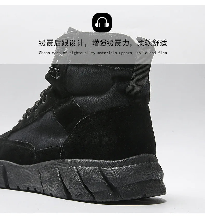 Men Combat Boots Summer Breathable Comfortable Canvas Men Ankle Boots Casual Lightweight Outdoor Jogging Platform Mesh Men Boots