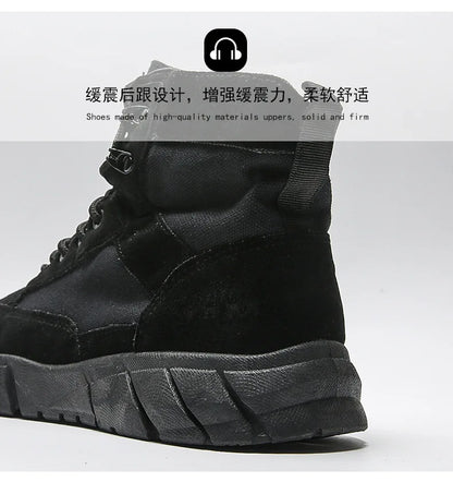Men Combat Boots Summer Breathable Comfortable Canvas Men Ankle Boots Casual Lightweight Outdoor Jogging Platform Mesh Men Boots