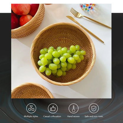 Shunmaii Hand-Woven Rattan Storage Basket – Natural Food Platter & Tray