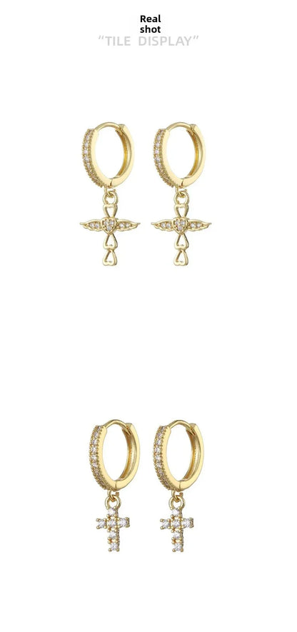 HypeHub Color Diamond Cross Hoop Earrings – American Style Ear Clip