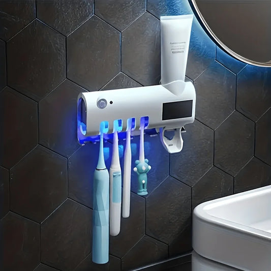 White Smart Toothbrush Holder Auto Dispenser USB Charging Wall Mount Perfect for home and business bathrooms