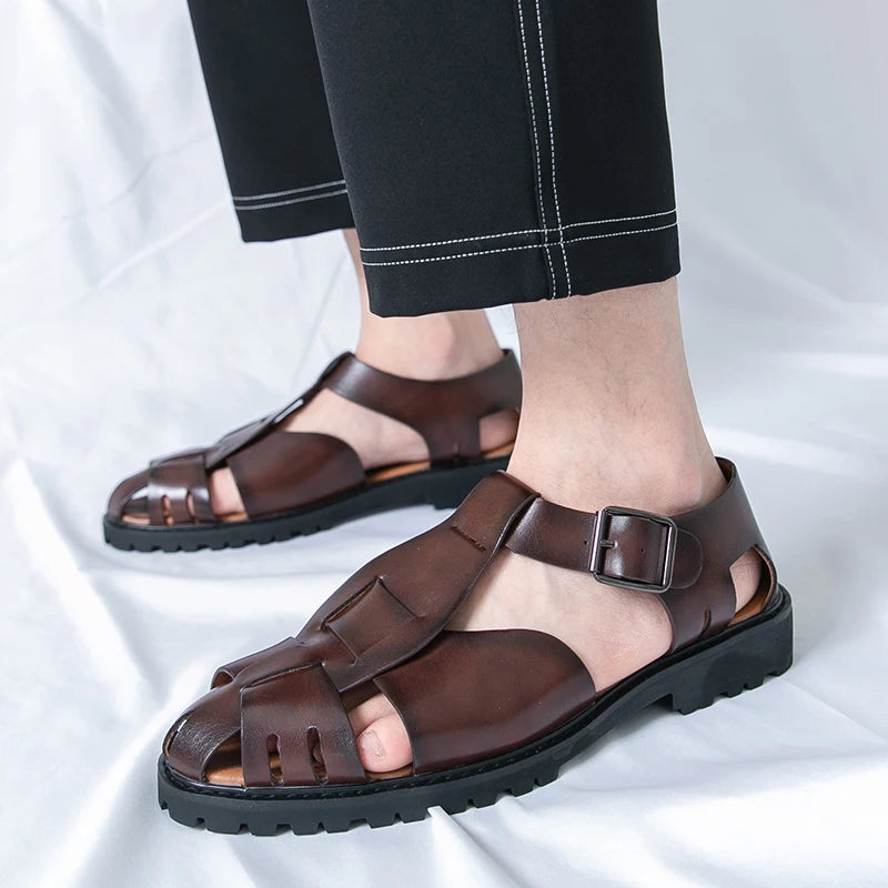 Summer Fashion New Men Gladiators Gold Buckle Platform Casual Shoes Breathable Beach Sandals Outdoor Slippers Plus Size