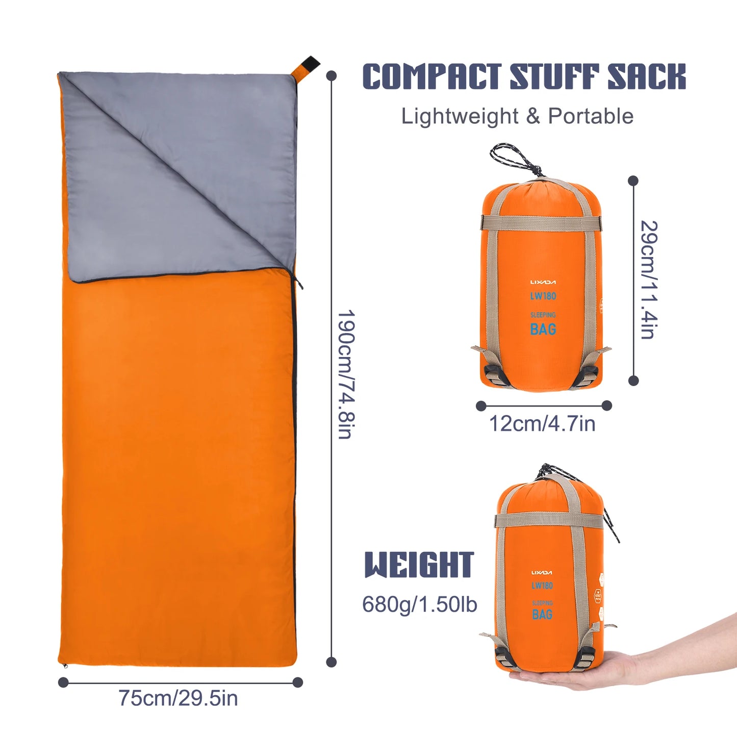 Lixada 190 * 75cm Outdoor Envelope Sleeping Bag Camping Travel Hiking Multifunction Ultra-light 680g
