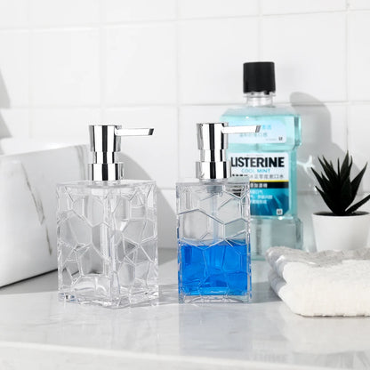 Clear Acrylic Liquid Hand Soap Dispenser（10oz） with Silver ABS Rust-Proof Pump for Bathroom, Kitchen, Countertop Transparent