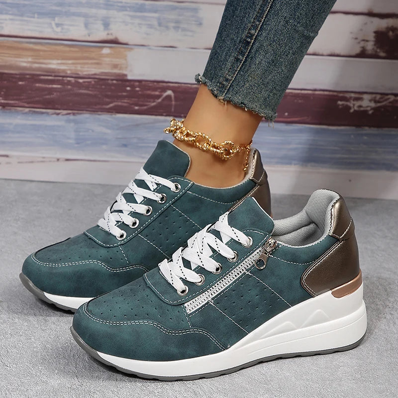 Plus Size Fashion Wedges Sneakers for Women 2025 Spring Lace Up Platform Sports Shoes Woman Lightweight Non Slip Casual Shoes