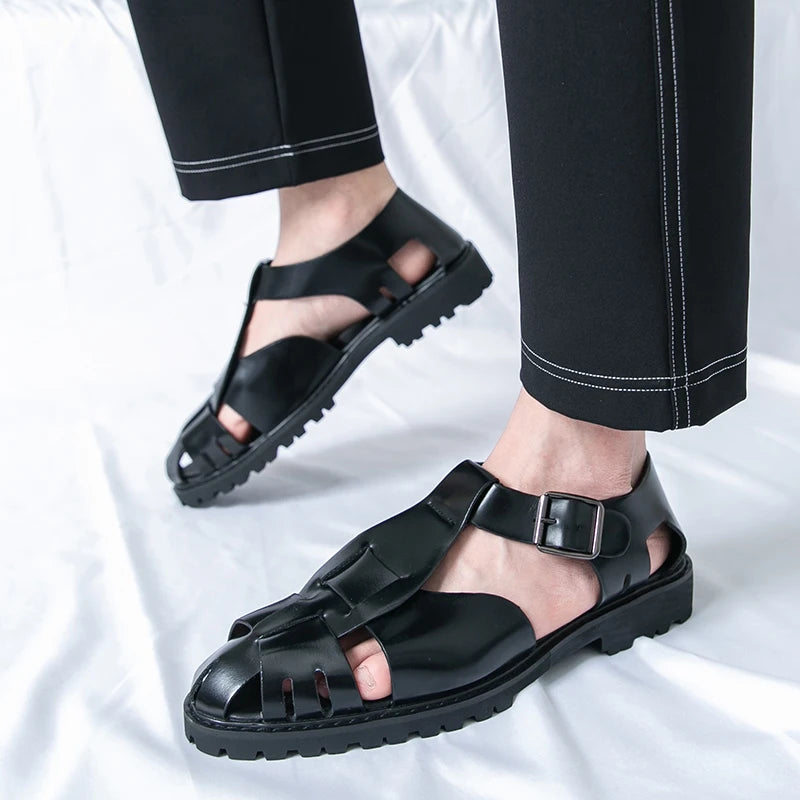 Summer Fashion New Men Gladiators Gold Buckle Platform Casual Shoes Breathable Beach Sandals Outdoor Slippers Plus Size